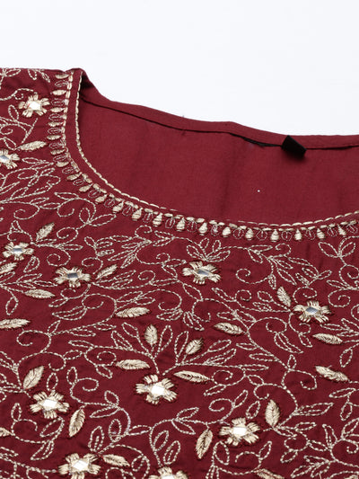 Neeru's Maroon Color Cotton Fabric Kurta