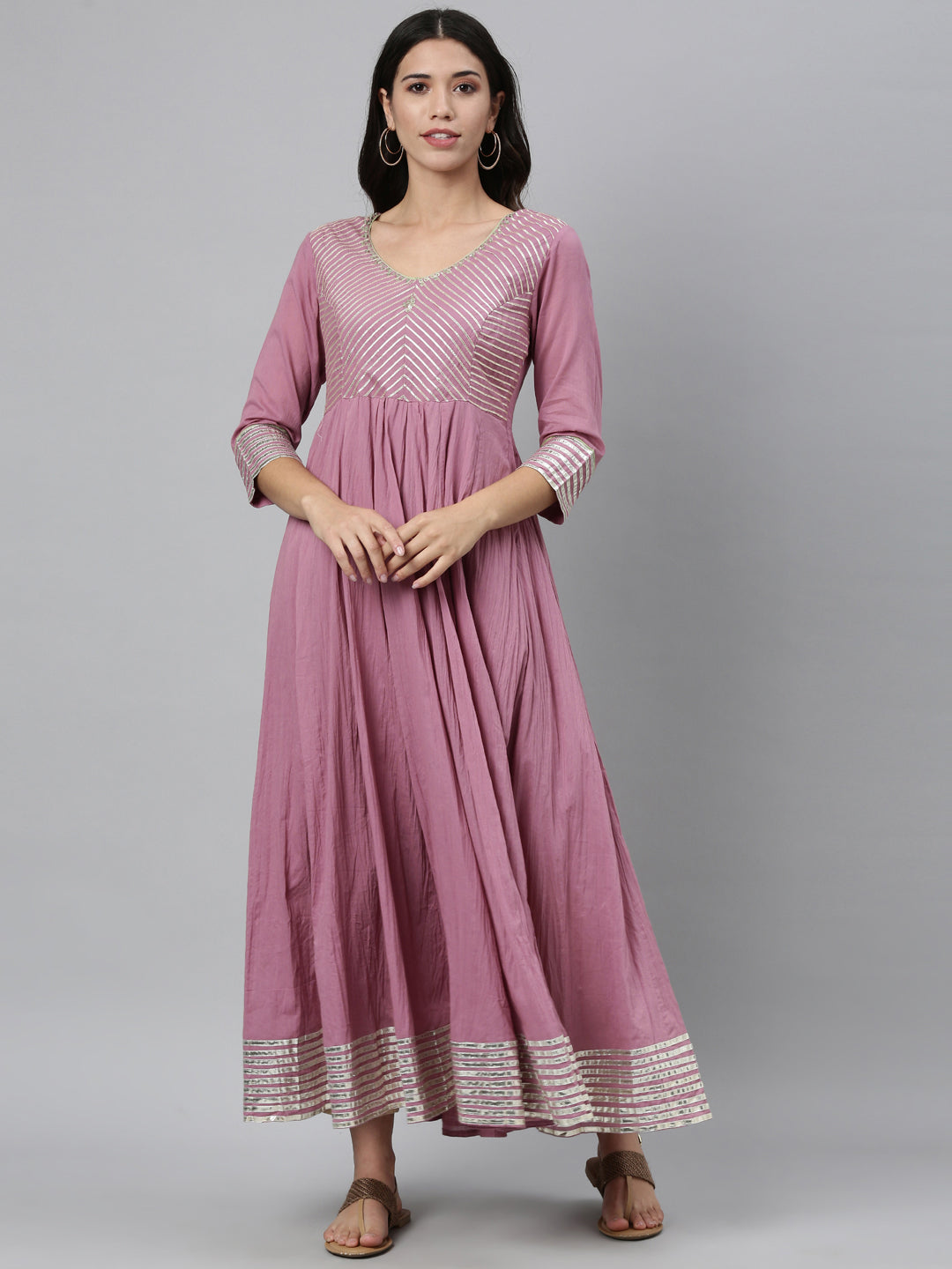 Neerus Pink cotton embellished anarkali kurti - detail view 5