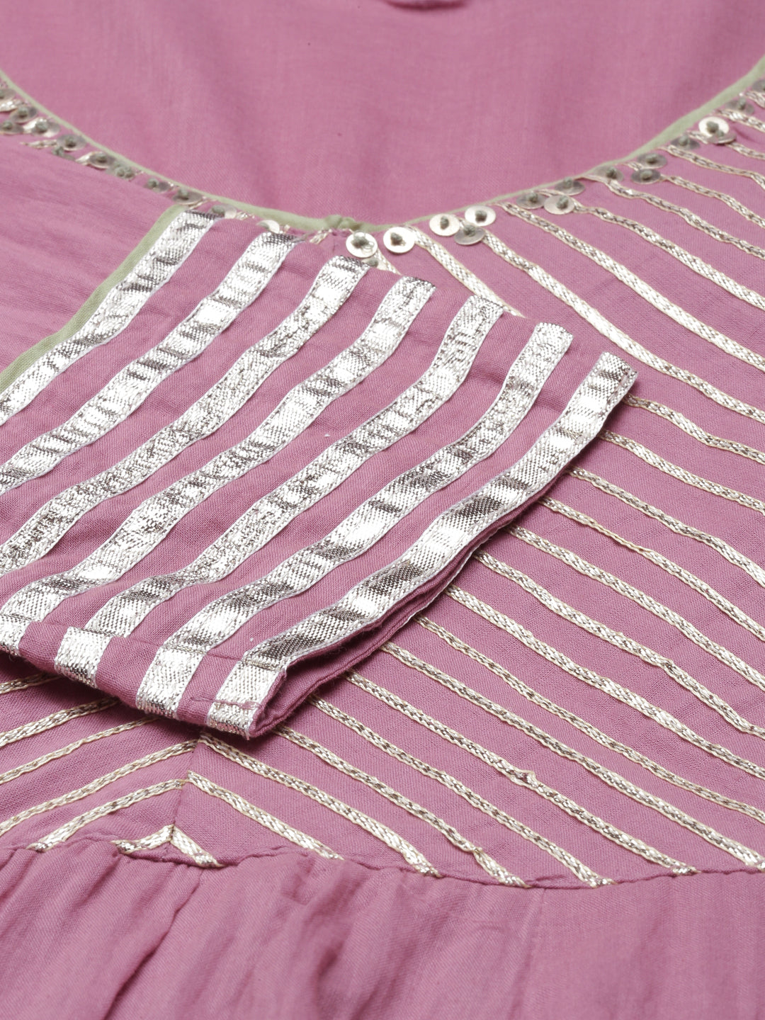 Neerus Pink cotton embellished anarkali kurti - detail view 4