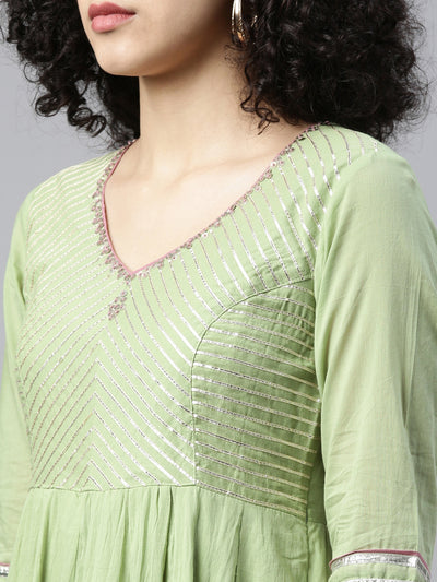 Neeru's Pista Color Cotton Fabric Kurta