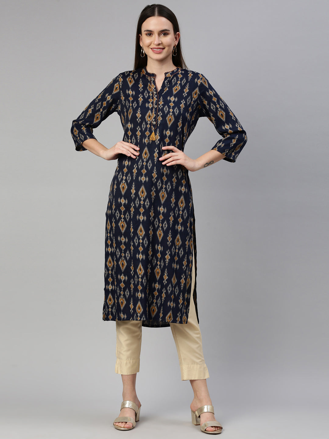 Neerus Navy Blue Color Rayon Fabric Kurta