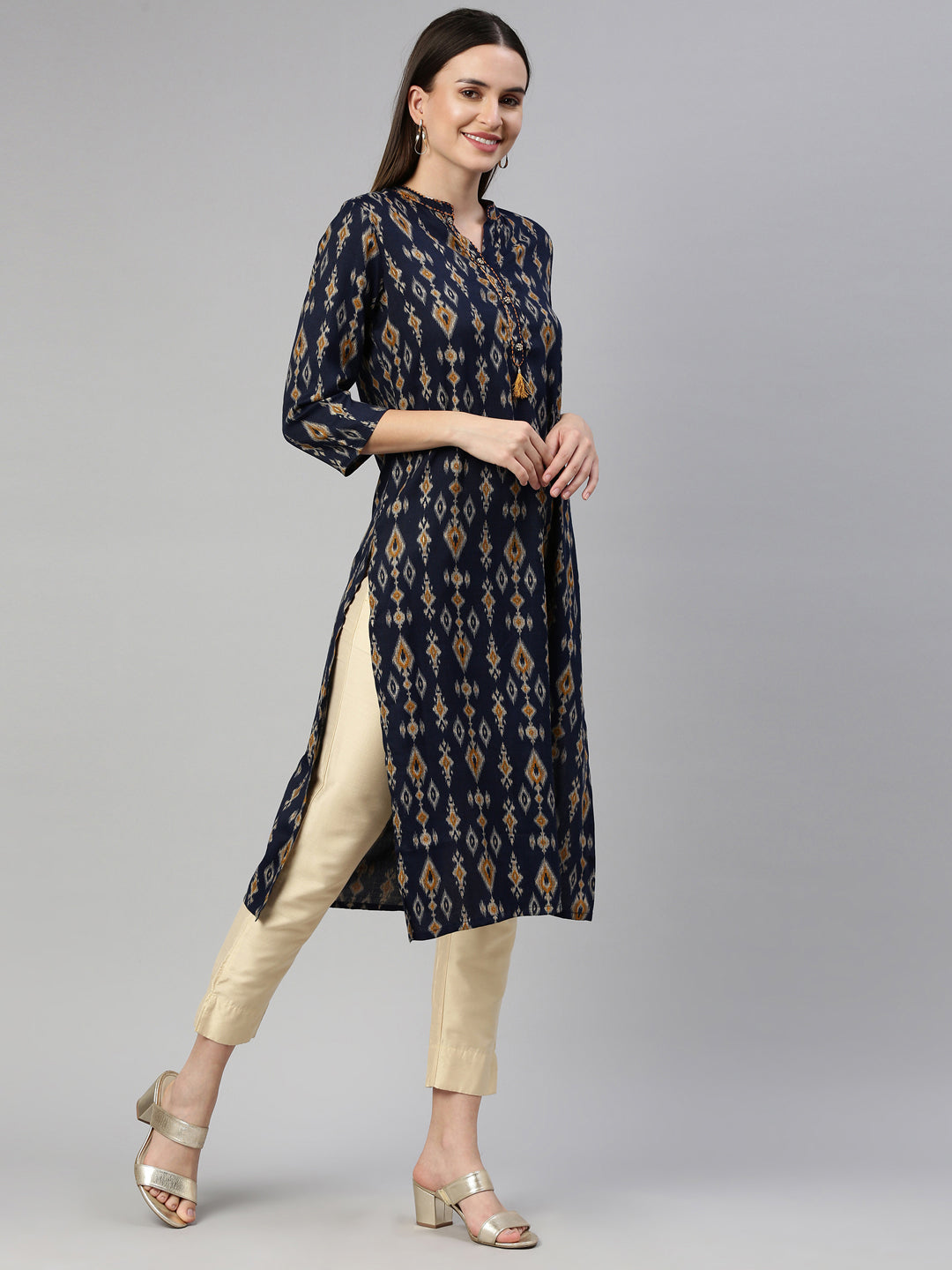 Neerus Navy Blue Color Rayon Fabric Kurta