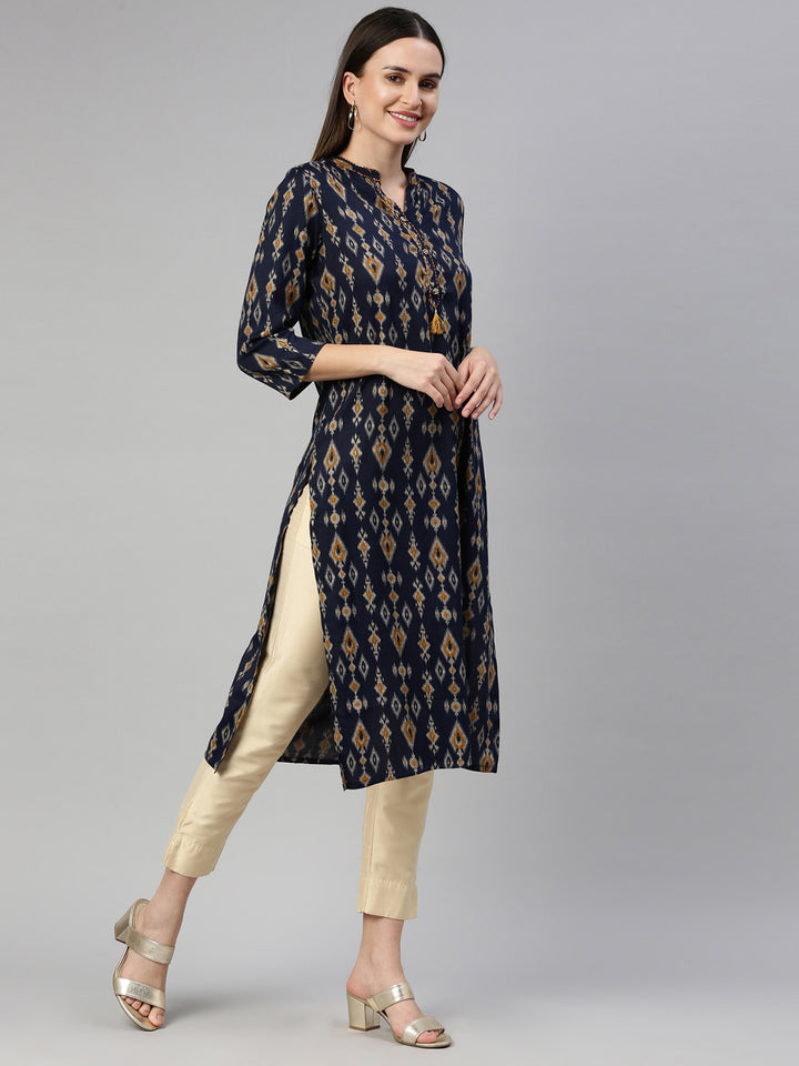 Neerus Navy Blue Color Rayon Fabric Kurta