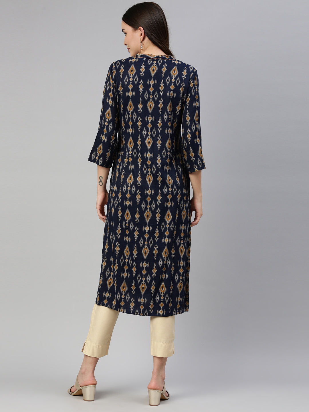 Neerus Navy Blue Color Rayon Fabric Kurta