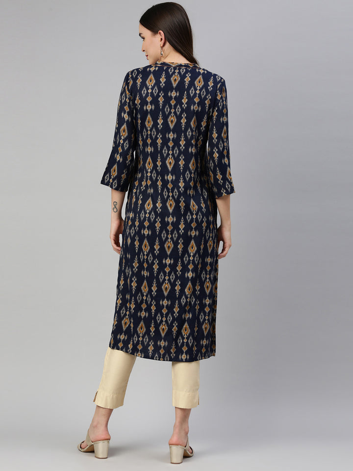 Neerus Navy Blue Color Rayon Fabric Kurta
