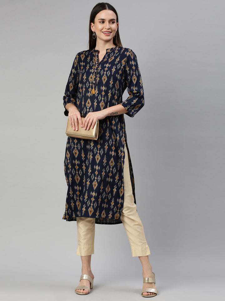 Neerus Navy Blue Color Rayon Fabric Kurta