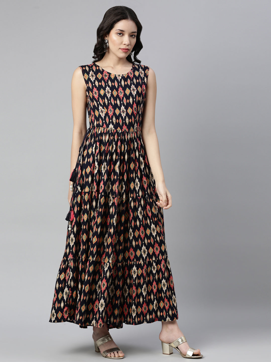 Neerus Blue Rayon Embellished Anarkali Kurta - front view
