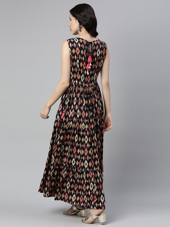 Neerus Blue Rayon Embellished Anarkali Kurta - back view