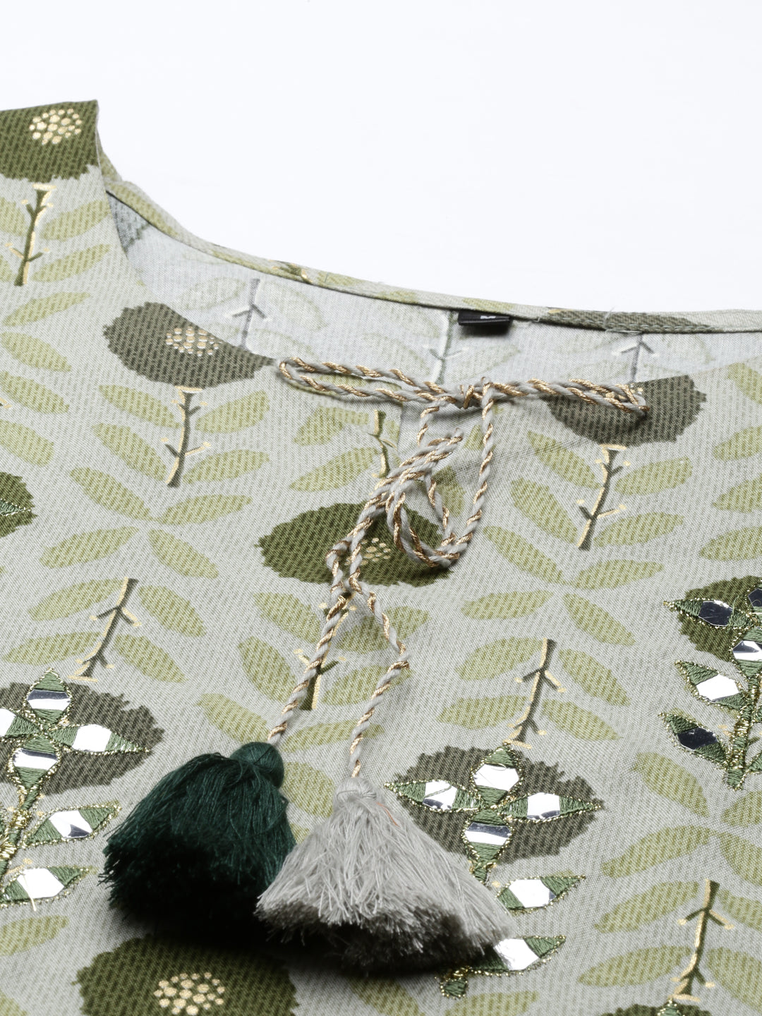 Neerus Green rayon mirror work kurti - detail view 2