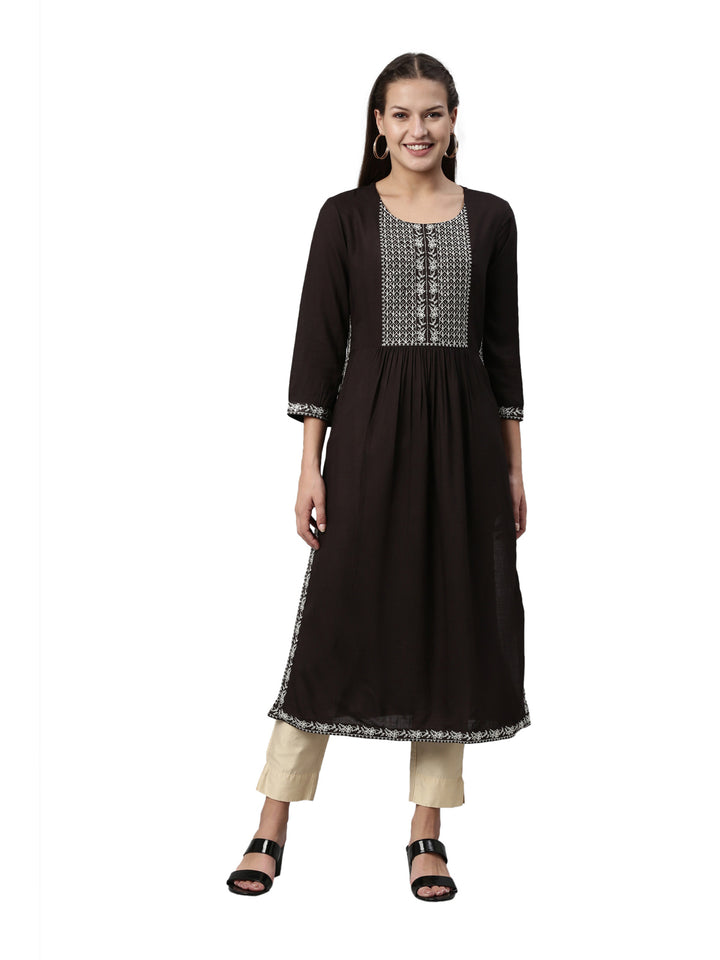 Neerus Black Color Slub Rayon Fabric Kurta