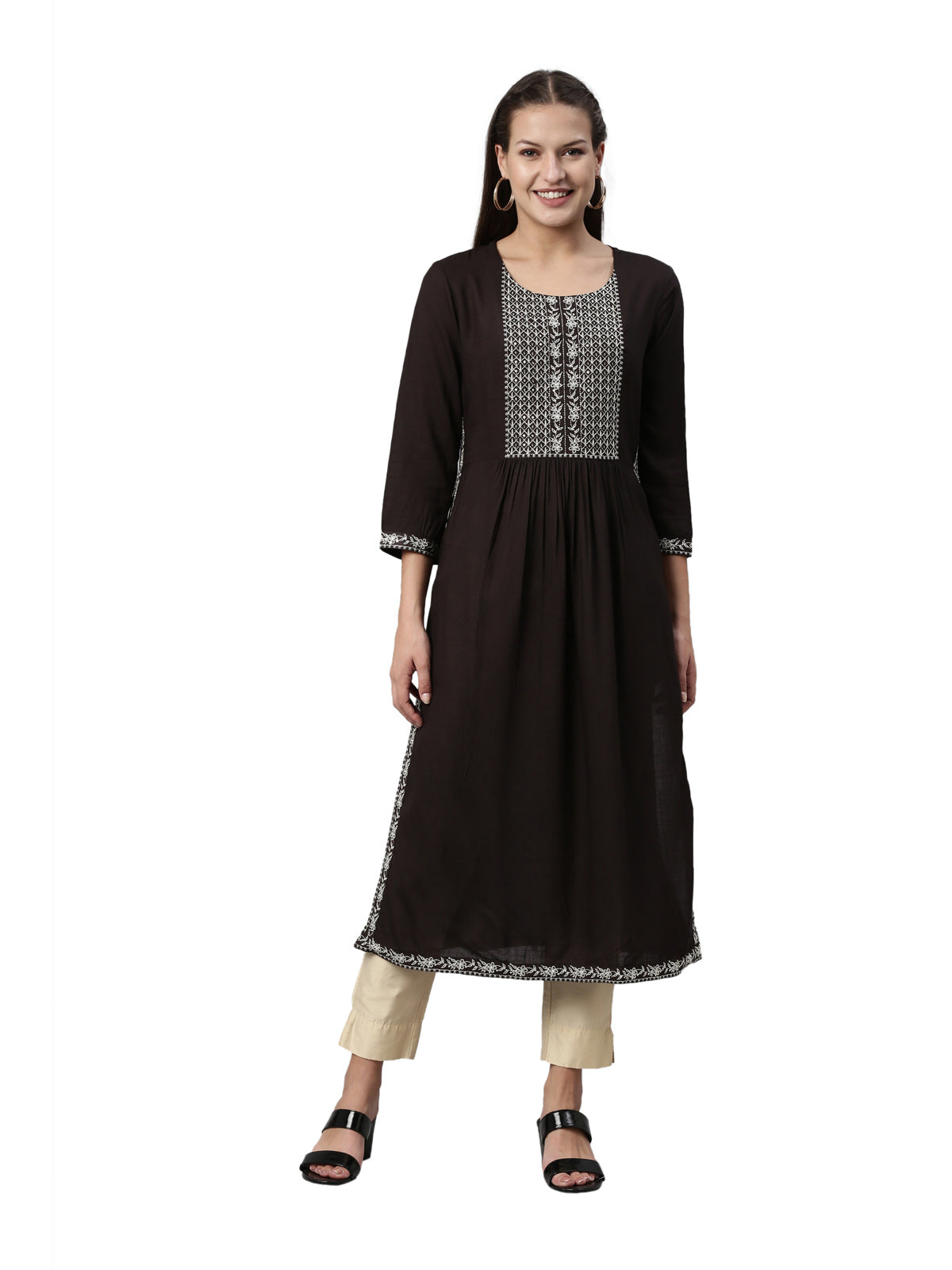 Neeru's Black Color Slub Rayon Fabric Kurta