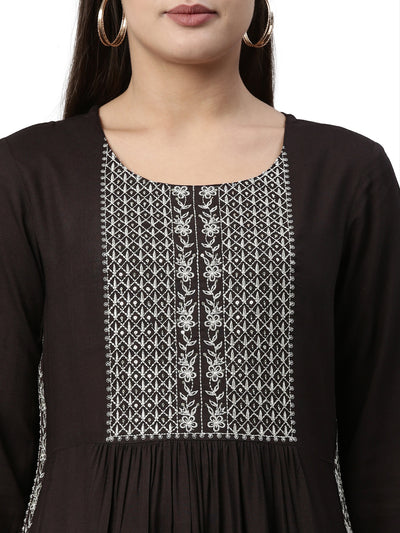 Neeru's Black Color Slub Rayon Fabric Kurta