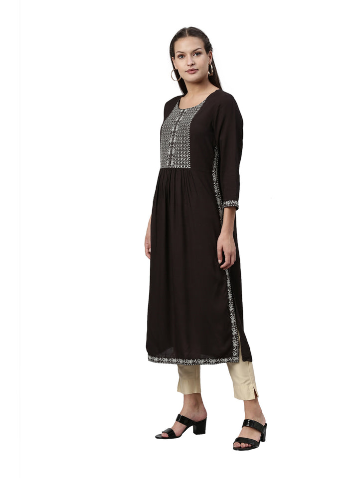 Neerus Black Color Slub Rayon Fabric Kurta