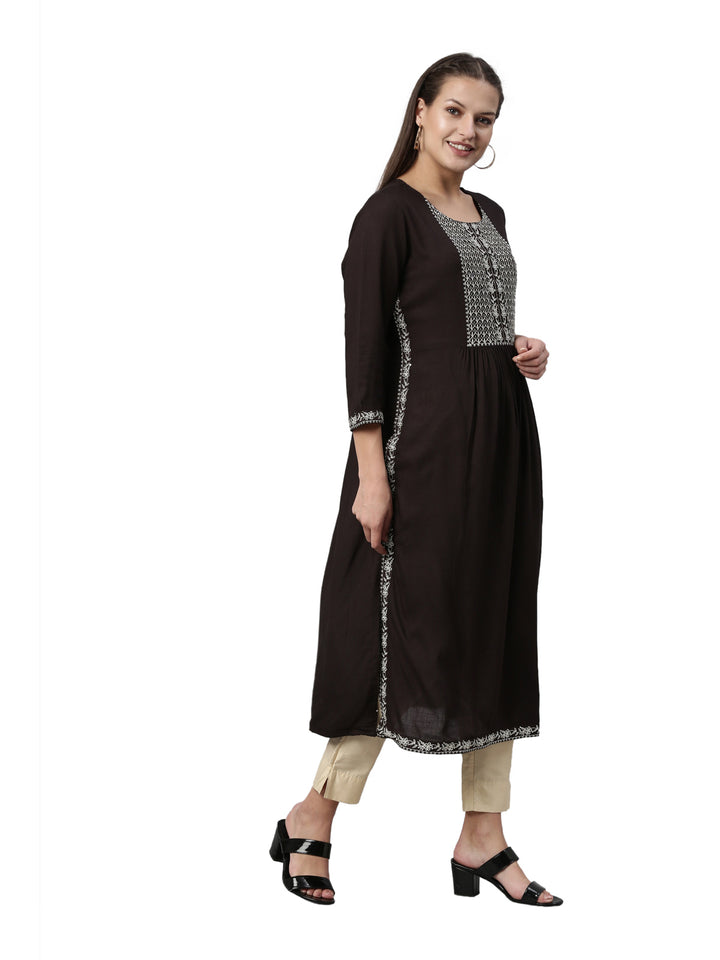 Neerus Black Color Slub Rayon Fabric Kurta