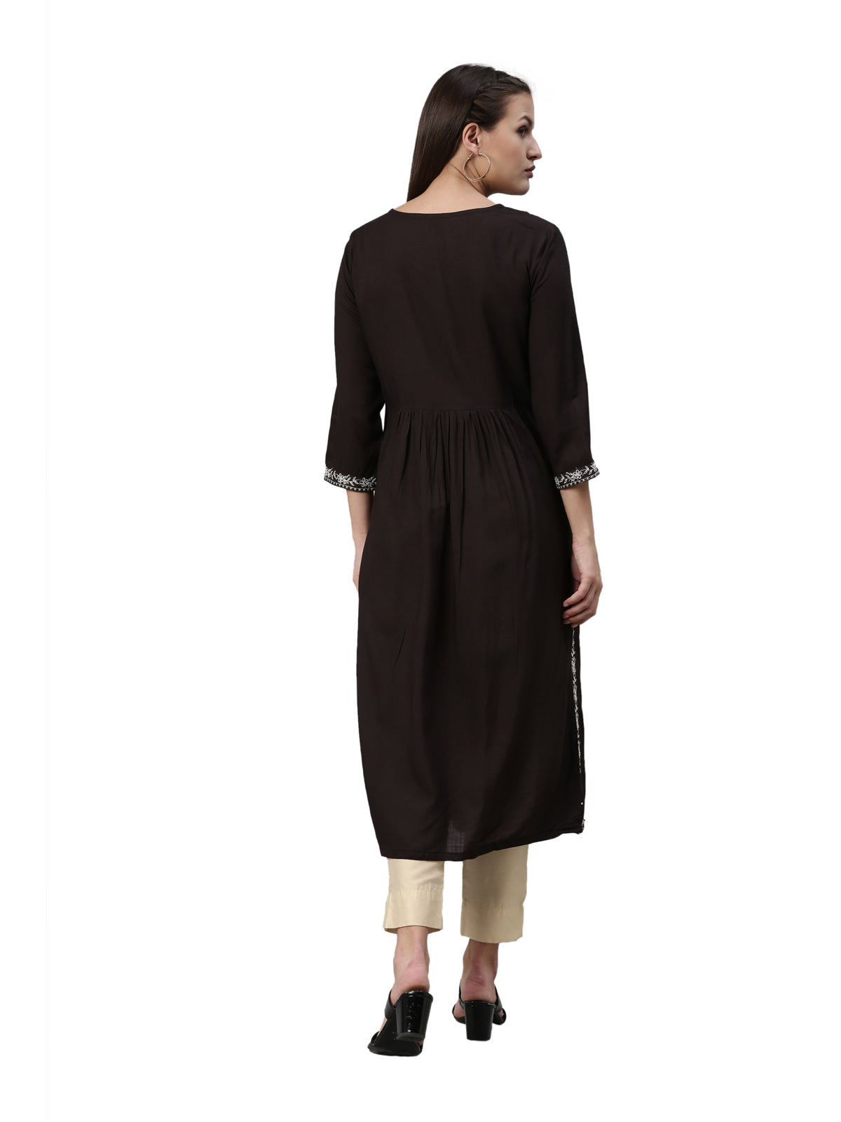 Neeru's Black Color Slub Rayon Fabric Kurta