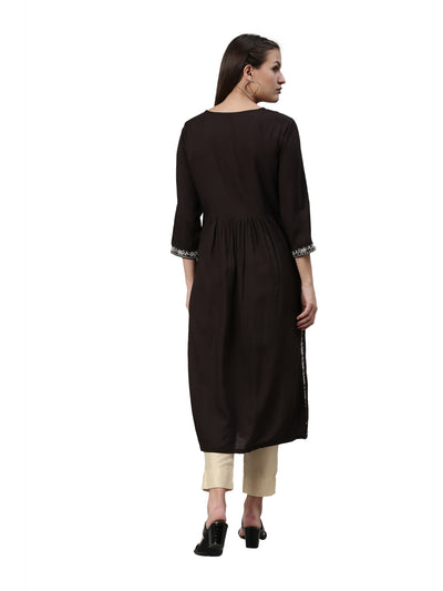 Neeru's Black Color Slub Rayon Fabric Kurta