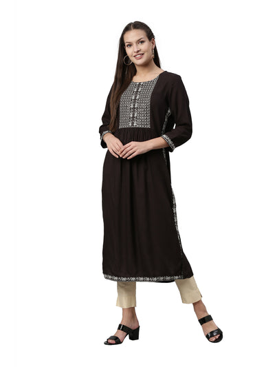 Neeru's Black Color Slub Rayon Fabric Kurta