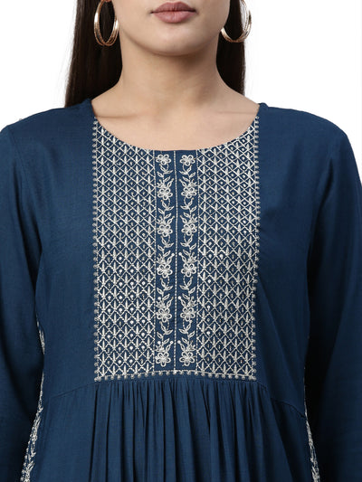 Neeru's Cobalt Color Slub Rayon Fabric Kurta