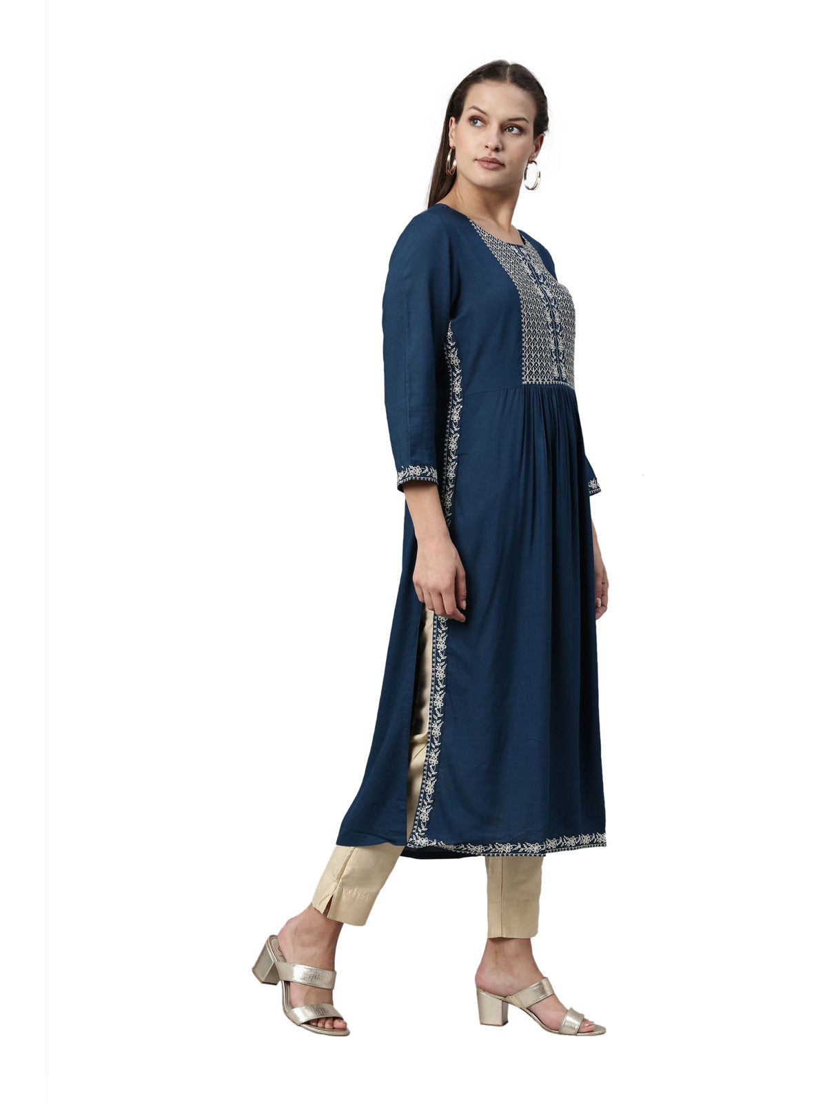 Neeru's Cobalt Color Slub Rayon Fabric Kurta