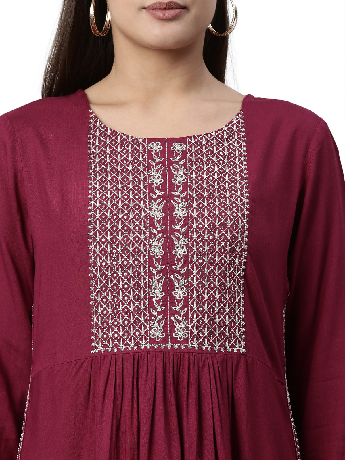 Neeru's Wine Color Slub Rayon Fabric Kurta