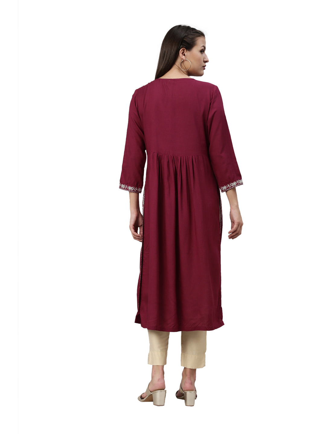 Neerus Wine Color Slub Rayon Fabric Kurta