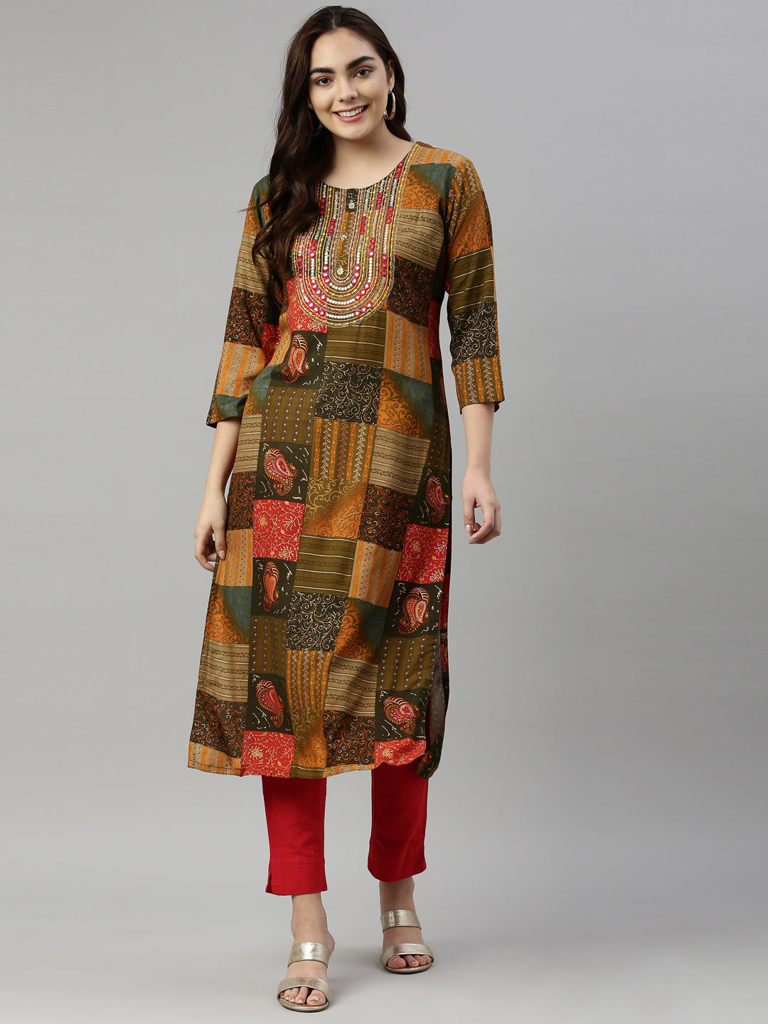 Neerus Printed Color Rayon Fabric Kurta