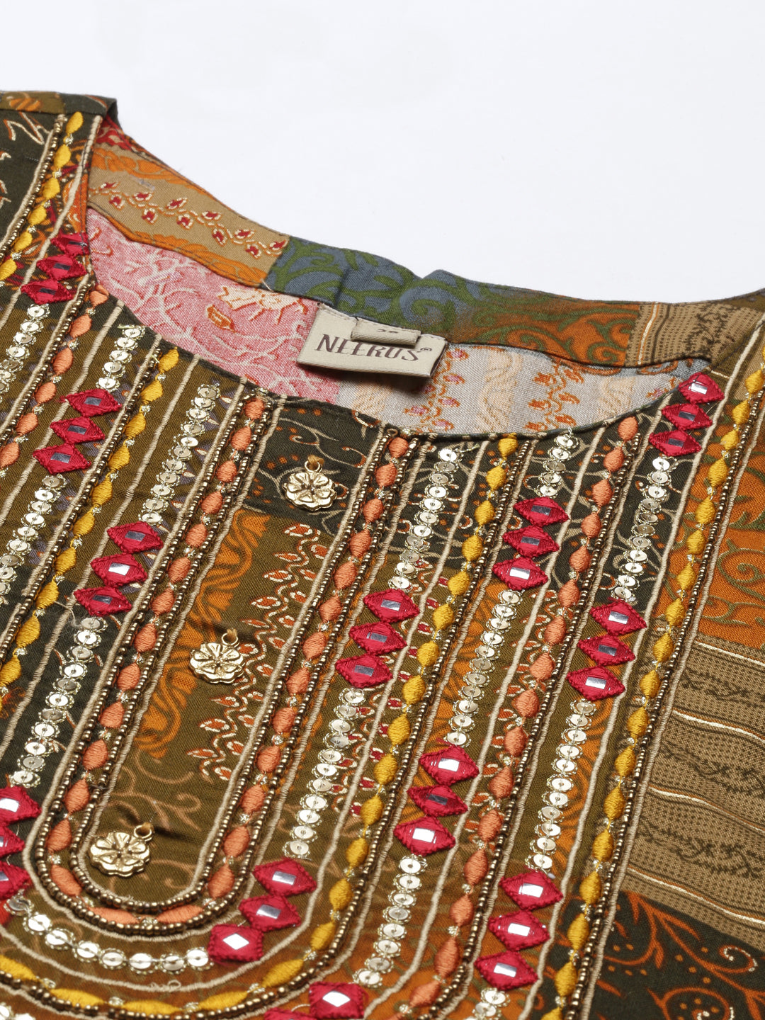 Neerus Printed Color Rayon Fabric Kurta