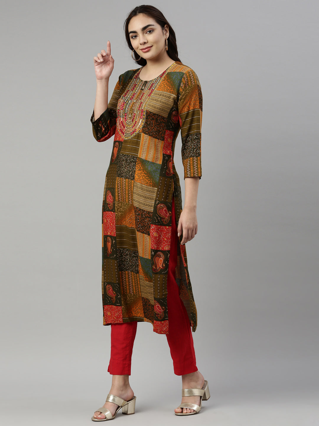 Neerus Printed Color Rayon Fabric Kurta