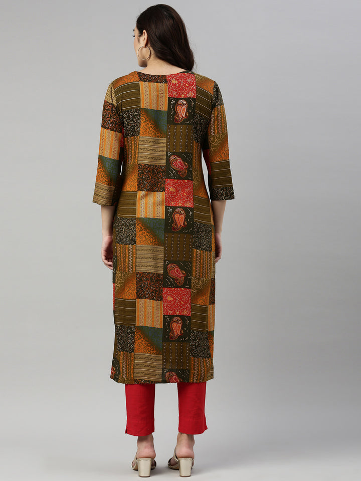 Neerus Printed Color Rayon Fabric Kurta