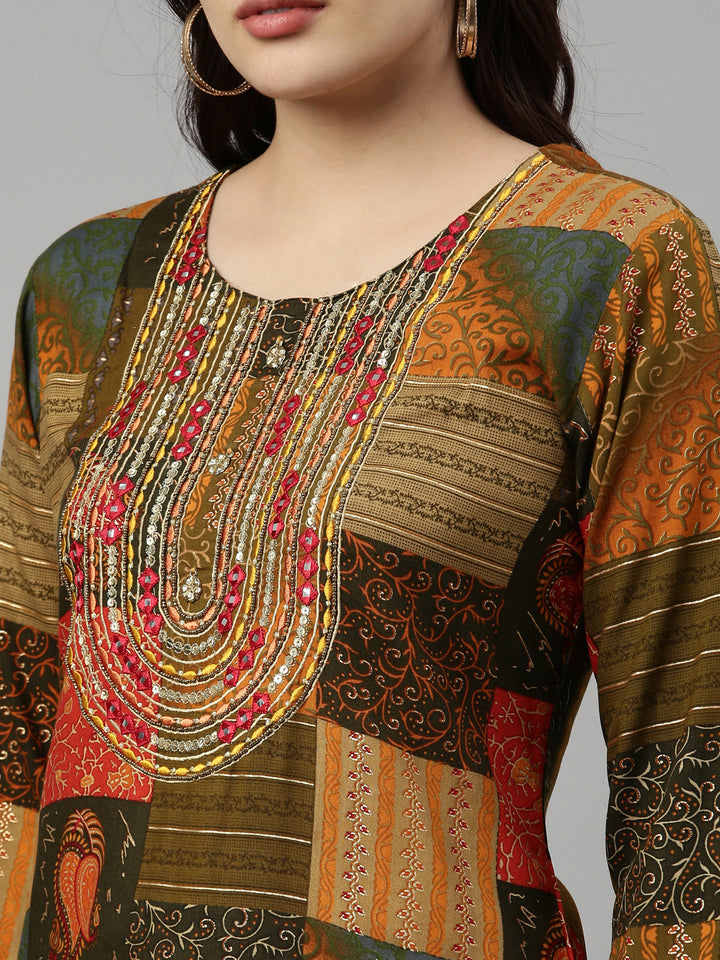 Neerus Printed Color Rayon Fabric Kurta