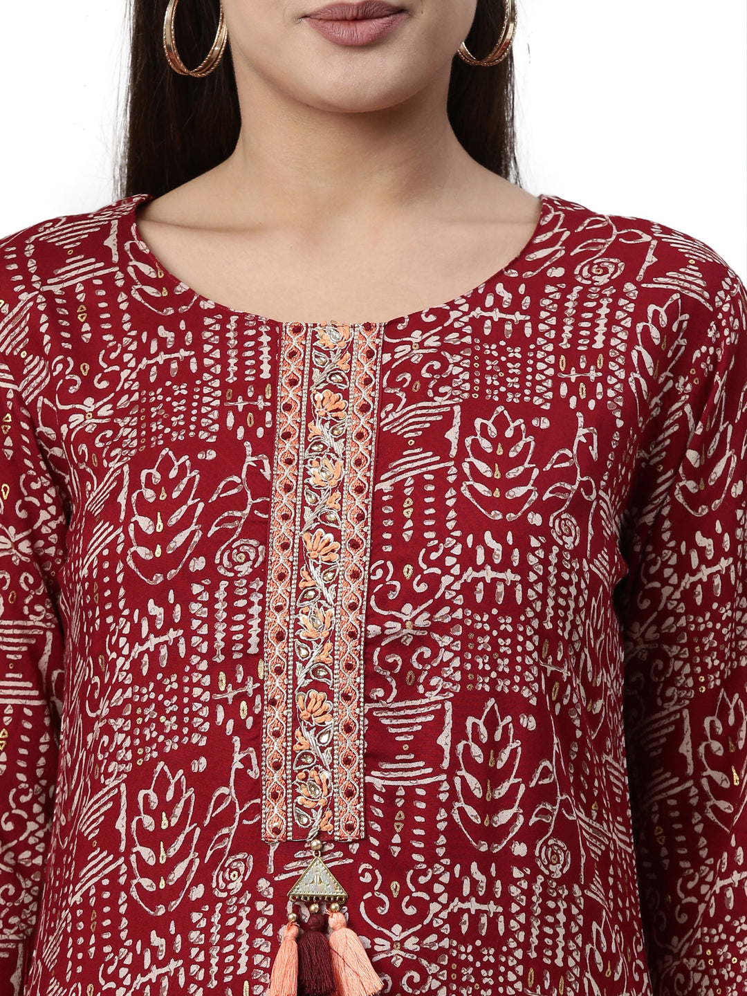 Neerus Maroon viscose rayon straight kurti - back view
