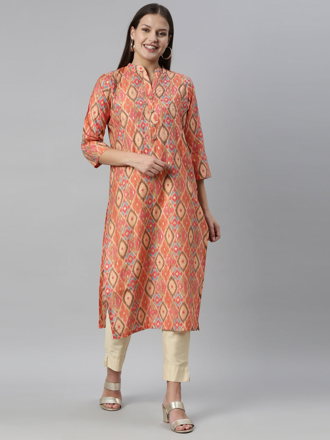 Neeru's Coral Color Model Fabric Kurta