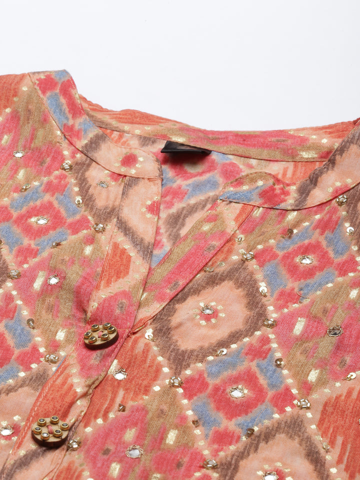 Neerus Pink modal printed kurti - back view