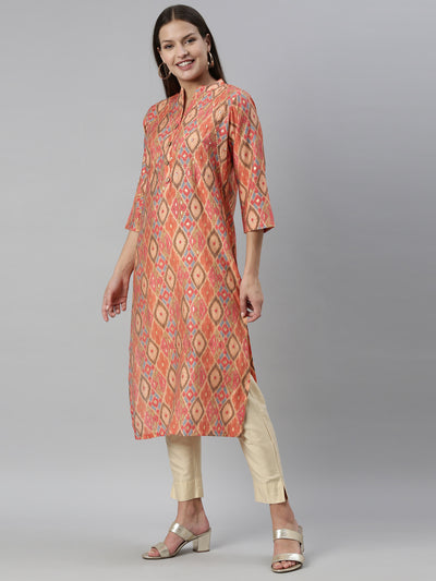 Neeru's Coral Color Model Fabric Kurta