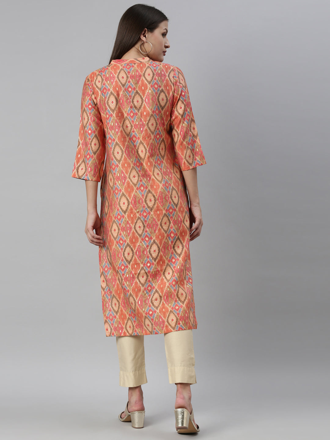 Neeru's Coral Color Model Fabric Kurta