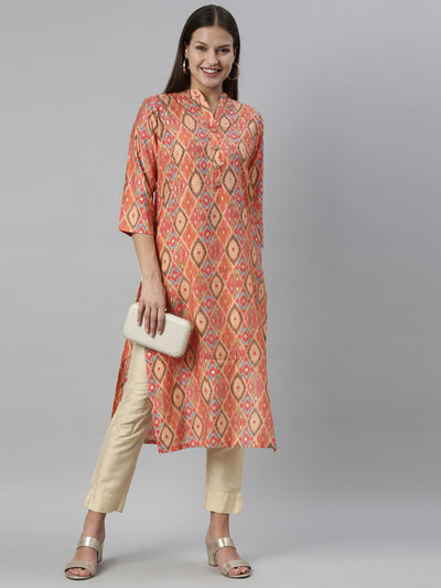 Neeru's Coral Color Model Fabric Kurta