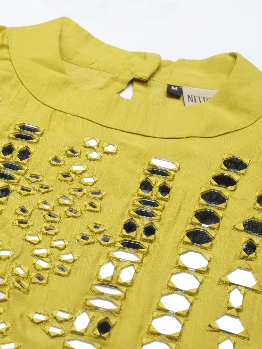 Neerus Yellow muslin solid kurti - back view
