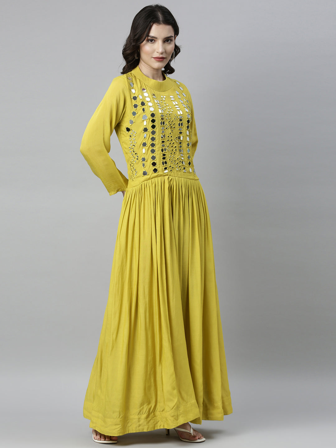 Neerus Yellow muslin solid kurti - detail view 1