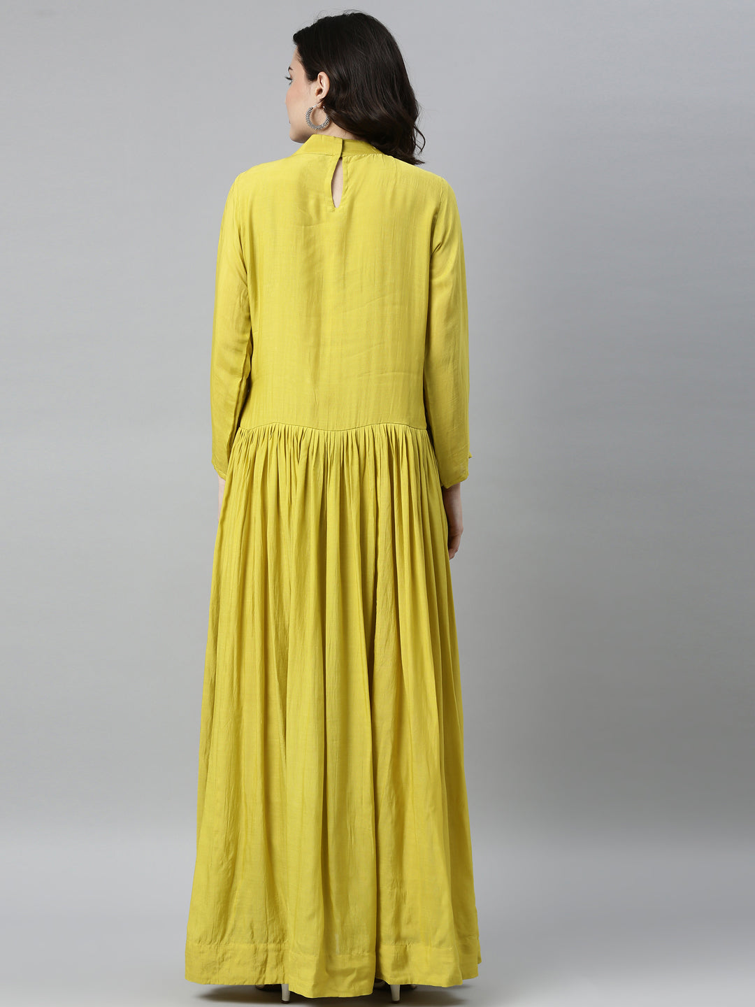 Neerus Yellow muslin solid kurti - detail view 2