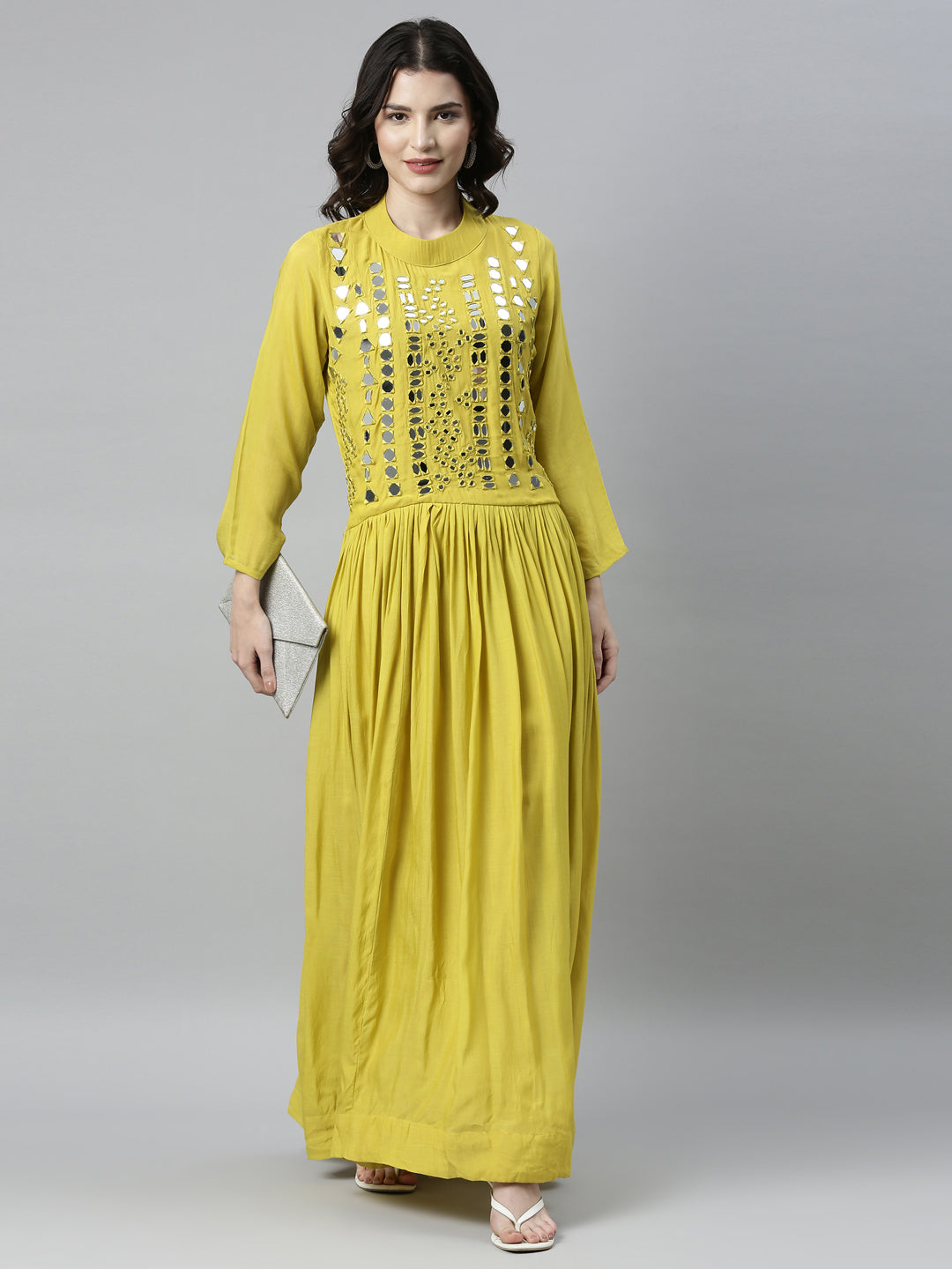 Neerus Yellow muslin solid kurti - detail view 3