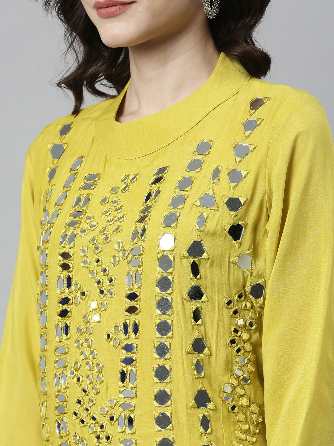 Neerus Yellow muslin solid kurti - detail view 4