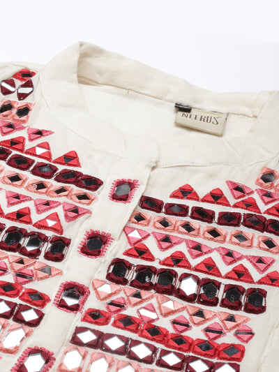 Neeru'S Cream Color Chanderi Fabric Kurta