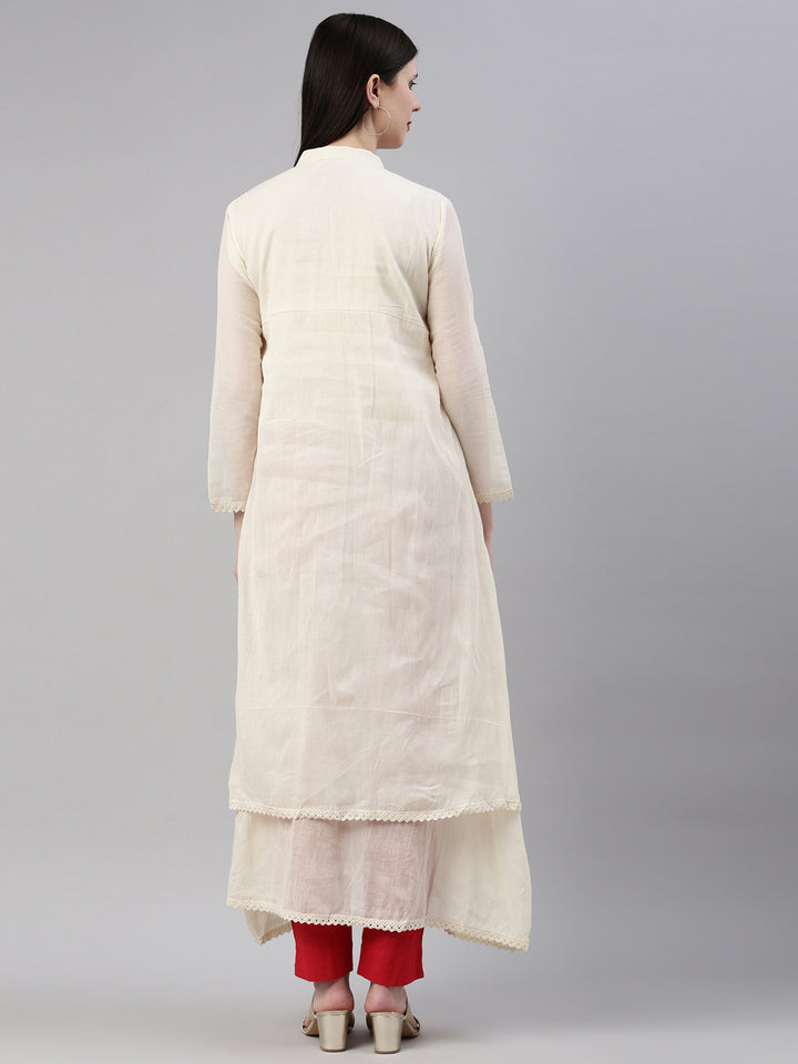 Neerus Beige chanderi embellished anarkali kurta - detail view 2