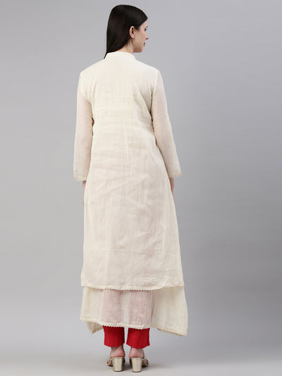 Neeru'S Cream Color Chanderi Fabric Kurta
