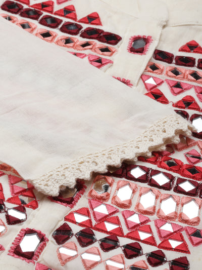 Neeru'S Cream Color Chanderi Fabric Kurta