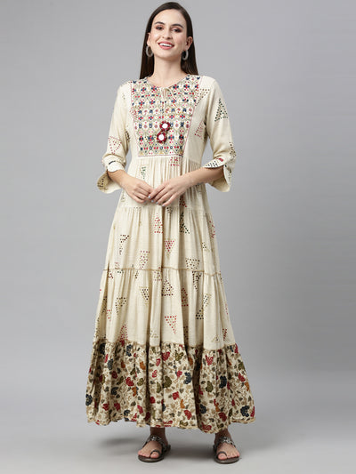 Neeru'S CREAM color, RAYON fabric Kurta