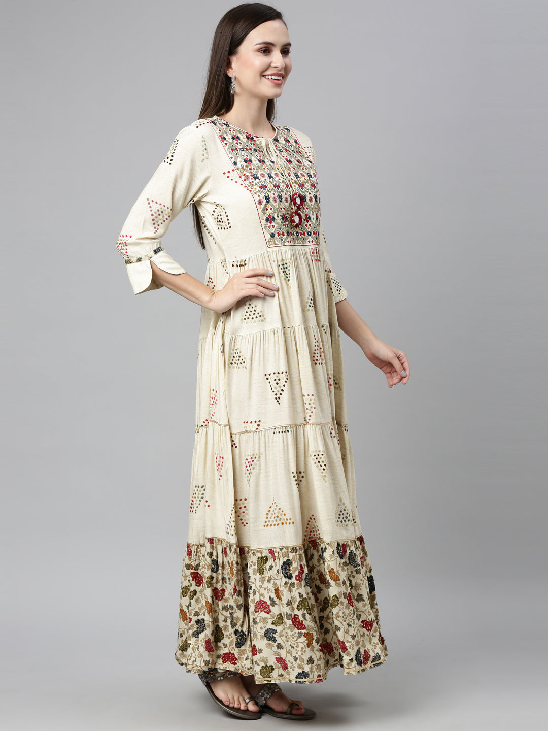 Neeru'S CREAM color, RAYON fabric Kurta