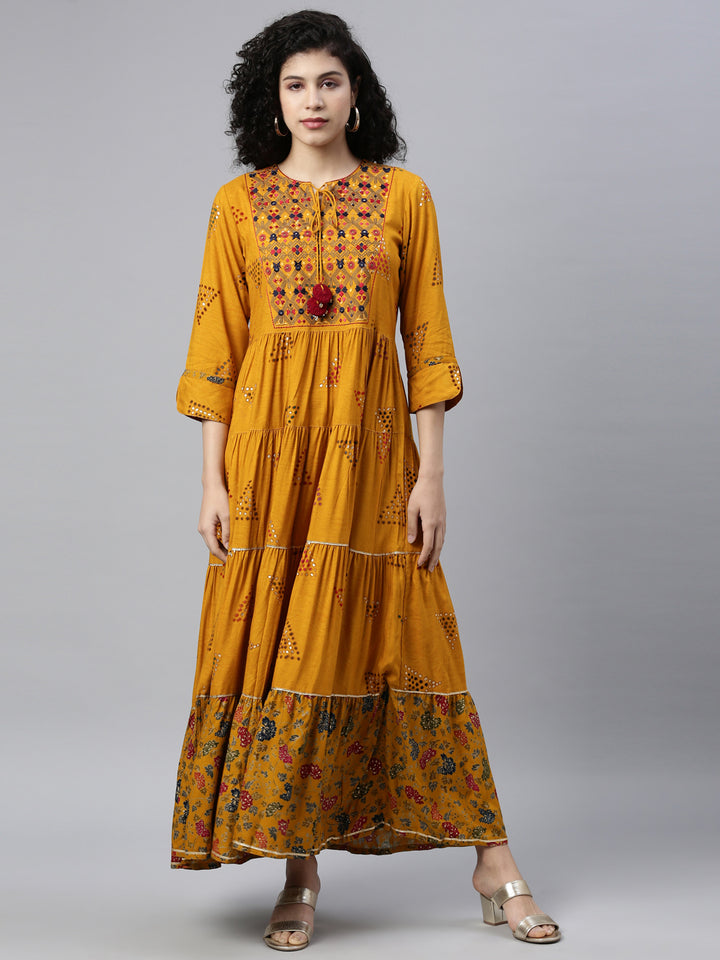 Neerus Mustard Color Rayon Fabric Kurta