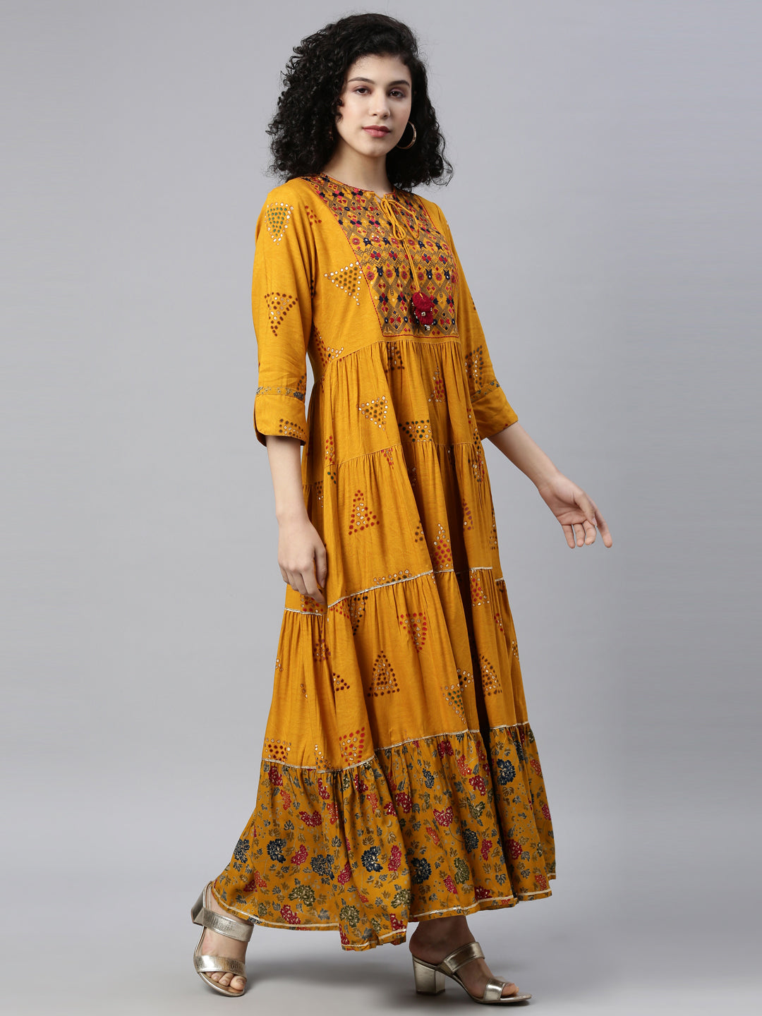 Neerus Mustard Color Rayon Fabric Kurta