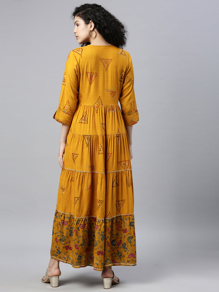 Neerus Mustard Color Rayon Fabric Kurta